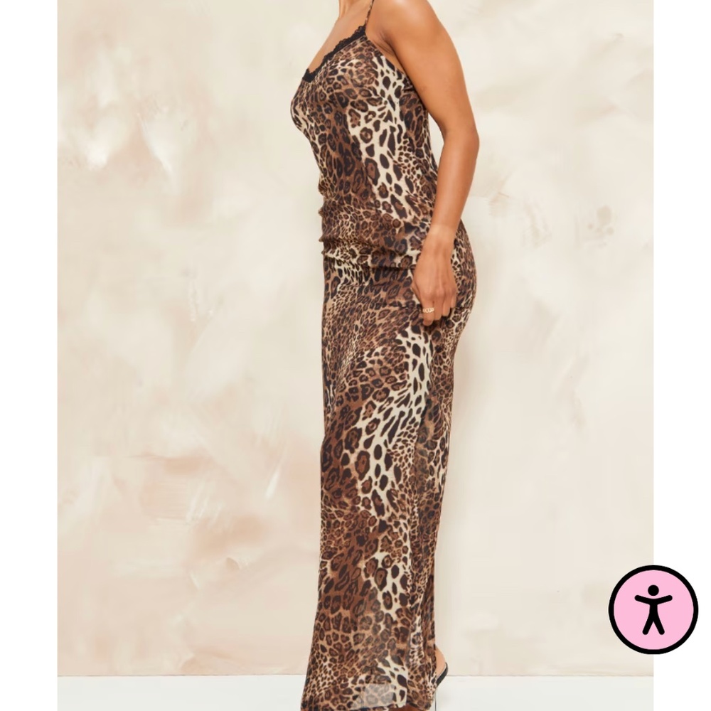 NWT Pretty Little Thing Leopard Print Chiffon Lace Trim Strappy Dress